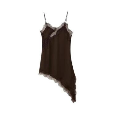 Imagem de Vestido Camisola Sem Mangas Com Painéis De Renda E Barra Assimétrica P