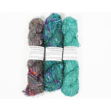 Imagem de Vintageandyou Fio de seda de banana reciclado - Pacote com 300 g | novelo de fibra natural fiado à mão para projetos de tricô, crochê, tecelagem e artesanato - Fio de arte suave feito de fibras de