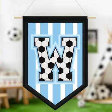 Imagem de Faixa de lona suspensa de futebol, faixa azul do alfabeto, faixa de galhardete pendurada, decoração de arte de parede para sala de aula, quarto de menino, Copa do Mundo FIFA Jersey futebol entusiasta