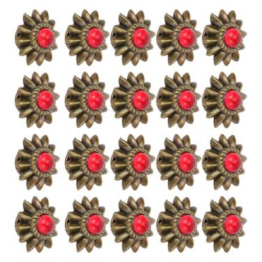 Imagem de SUNGOOYUE 20 Conjuntos de Fivelas Conchos, Rebites de Liga de Zinco Ocidental Vintage Decorativos Margaridas Com Imitação Turquesa Colorida para Selas de Couro, Chapéus, Cintos (Vermelha)