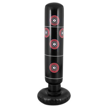 Imagem de Saco de pancadas inflável com altura ajustável, coluna de alvo preta, PVC espesso resistente, bomba de pé para inflação rápida, ideal para prática de artes marciais