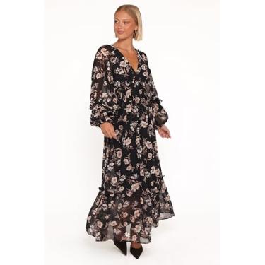 Imagem de Petal & Pup Vestido feminino Evian manga longa Maxi-vestido preto floral, Floral preto, GG