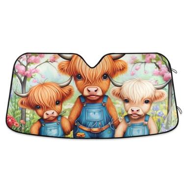 Imagem de Guarda-sol personalizado para jardim de bezerro Highland bonito para para-brisa de carro caminhão dobrável engraçado persianas de janela de carro para-brisa frontal P, 134,6 cm x 59,7 cm