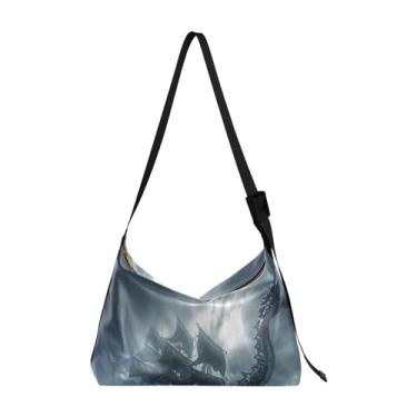 Imagem de GAIGEO Bolsa de ombro feminina abacaxi, bolsa transversal de couro vegano, bolsa de ombro com bolsos, Dragon Ship Seascapes Underwater 4, One Size