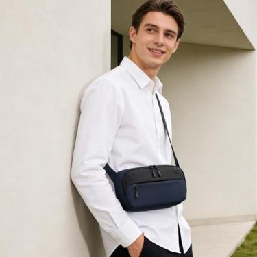Imagem de Bolsa tiracolo, bolsa tiracolo leve no peito com alça de ajuste rápido, pochete de cintura resistente à água para homens, mulheres, viagens, ciclismo, caminhadas, trabalho, esportes, azul escuro