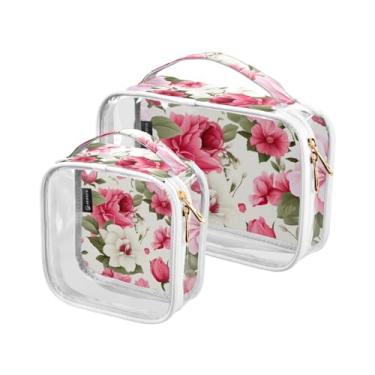 Imagem de GAIGEO Conjunto de bolsas de cosméticos transparentes de bolas esportivas, bolsa de cosméticos transparente, acessórios de viagem para cosméticos, pacote com 2, Floral rosa - 3, one size