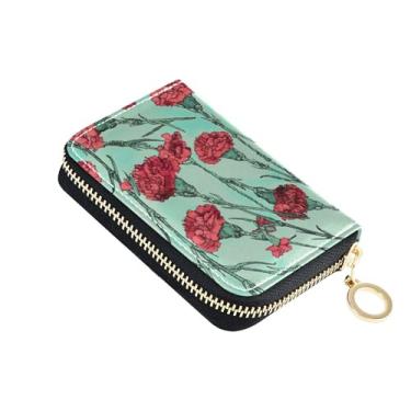 Imagem de GAIGEO Carteiras femininas de designer com zíper em torno de porta-cartões fofas carteiras com bloqueio de RFID cravos vermelhos crânio floral zíper porta-cartões e dinheiro
