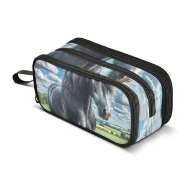 Imagem de Estojo de lápis de pintura de cavalo Perche bolsa de lápis grande para meninas adolescentes bolsa de armazenamento de lápis divertida bolsa de armazenamento de lápis faculdade ensino médio material de