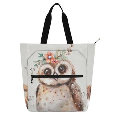 Imagem de Sacola floral de coruja fofa para mulheres, trabalho, lona, faculdade, escola, bolsas reutilizáveis, para amantes de livros, presentes