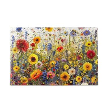 Imagem de Quebra-cabeça de flores silvestres coloridas para presente DIY com bolsa de armazenamento de malha atividade familiar divertida, tamanho final 75 x 50 cm