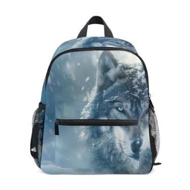 Imagem de GAIGEO Majestic Wolf Snowfield Toddler Backpack 10x4x12 In, Boys School Backpack with Water Bottle Pockets, Whistle Buckle