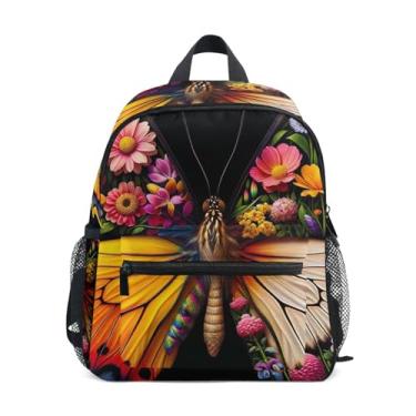 Imagem de GAIGEO Floral Butterfly Flowers Backpack for Toddler with Whistle, 2 Bottle Pockets, Lightweight, Preschool Backpack 10x4x12 In, for Ages 3-8