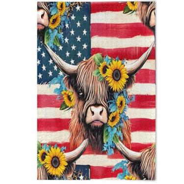 Imagem de Quebra-cabeça para adultos 1000 peças bonito vaca highland bandeira americana quebra-cabeça engraçado criativo para adultos paisagem arte, 1000 peças, 75 x 50 cm