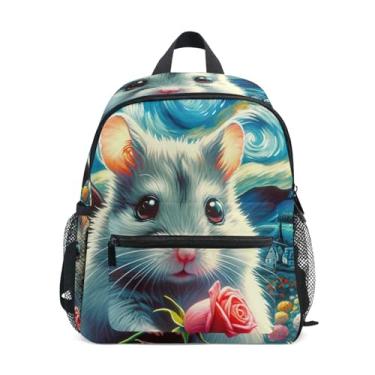 Imagem de GAIGEO Hamster Starry Night Floral Mini Toddler Backpack, 10x4x12 In, Girls Mini Backpack Includes Water Bottle Pockets, Whistle Clip for Safety