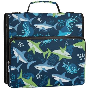 Imagem de Lindos fichários azuis com 3 anéis de 3,5 polegadas D organizador de zíper bolsa escolar com alça de ombro pasta de portfólio de armazenamento com alça, 34,5 x 31,5 x 9 cm