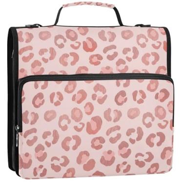 Imagem de Organizador de fichário com zíper rosa pastel, 3 fichários de 3 anéis, bolsa de fichário de ensino médio com alça para guardar 500 folhas, 34,5 x 31,5 x 9 cm