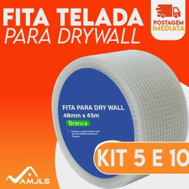 Imagem de Kit 5 e 10 Fita Adesiva Telada Reparos Drywall Gesso Parede 48mm 45 e 