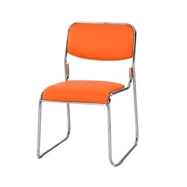 Imagem de XINCHANG Cadeira de escritório empilhável moderna com moldura cromada e assento acolchoado - ideal para uso doméstico e escritório (couro laranja)