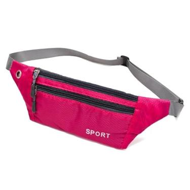 Imagem de Bolsa de cintura para homens e mulheres à prova d'água bolsa de telefone pochete moderna com porta de fone de ouvido acessórios de corrida esportiva, Vermelho rosa, Elegante