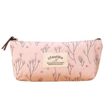 Imagem de ZJchao Bolsa de Caneta de Pano de Linho Com Estampa Floral Doce Estojo de Lápis Organizador de Armazenamento de Papelaria para Viagens de Escritório Escolar Azul Bege Rosa Café 19,5 X (Rosa)