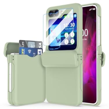 Imagem de WATACHE Capa para Samsung Galaxy Z Flip 6/5 com suporte para cartão de crédito e proteção de dobradiça e protetor de tela à prova de choque Flip Z 6/5 (verde claro)