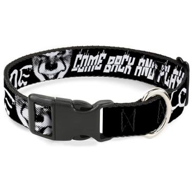 Imagem de Coleira Warner Bros. Filmes de terror para animais de estimação, fivela de plástico para coleira de cachorro, It Pennywise Face Come Home, Come Back and Play Preto Branco, 24 a 33 cm de largura