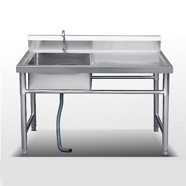 Imagem de ZAHIKA Pia de cozinha, pia de aço inoxidável independente, lavagem, drenagem e corte 3 em 1 pia utilitária multifuncional pia de fazenda com acessórios de pia de cozinha (47 pol/120 cm, )