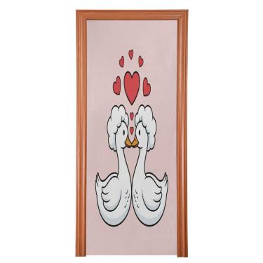 Imagem de ATTX Capa de porta da frente de patos brancos dos namorados - decoração de férias de tecido elástico lavável para festas, casa, decoração de porta da frente, 36 x 98 polegadas (791)