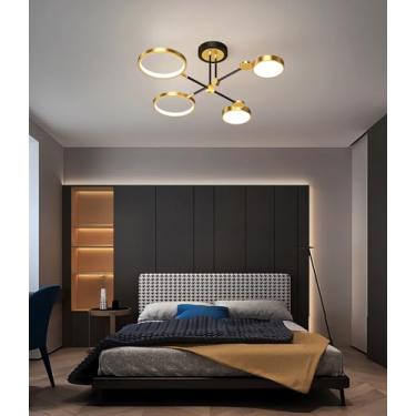Imagem de Luminária de teto LED moderna e regulável com controle remoto para sala de estar, quarto, sala de jantar e escritório (dourada, 4 lâmpadas).