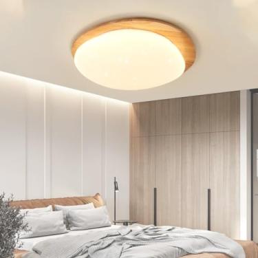 Imagem de Luminária de teto LED de madeira - Design moderno com intensidade ajustável, controle remoto, estampa de céu estrelado - Ideal para sala de estar, banheiro, quarto e cozinha (Cor: Madeira, T