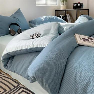 Imagem de Conjunto de cama de algodão com bolhas, algodão lavado, respirável e suave para a pele, conjunto de capa de edredom em jacquard para cama de solteiro, 5, 1,5 m, conjunto de 4 peças