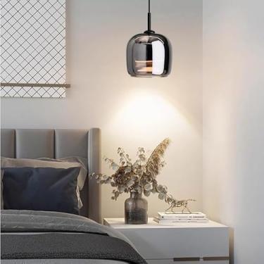 Imagem de Luminária pendente LED moderna, preta e cinza, tricolor, com regulagem de intensidade (3000K, 4000K, 6000K), 960 lúmens, cúpula de vidro transparente, ideal para cozinha, restaurante, bar e