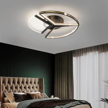 Imagem de Luminária de teto LED moderna de 52 cm com controle remoto, dimerizável (3000k-6000k), embutida, ultrafina, em acrílico, ideal para sala de jantar e cozinha (preta, redonda, 52 cm).