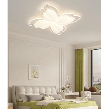 Imagem de Luminária de teto LED moderna para sala de estar e quarto com controle remoto, aplicativo inteligente, luz embutida, 62W, 3500K-6500K, formato de flor, ideal para sala de jantar e escritório