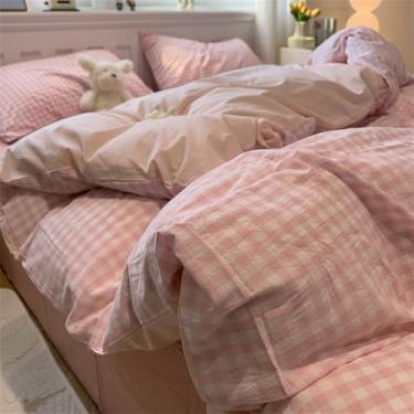 Imagem de Conjunto de cama xadrez listrado simples para casa e dormitório, kit de edredom antialérgico, 9, 1,5 m, conjunto de 4 peças A