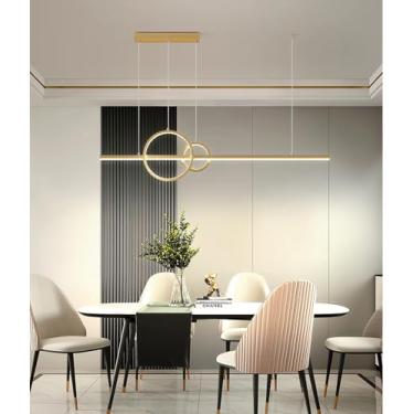 Imagem de Luminária pendente LED moderna, com intensidade ajustável e controle remoto, ideal para sala de estar, quarto e sala de jantar. Design minimalista com uma única peça.