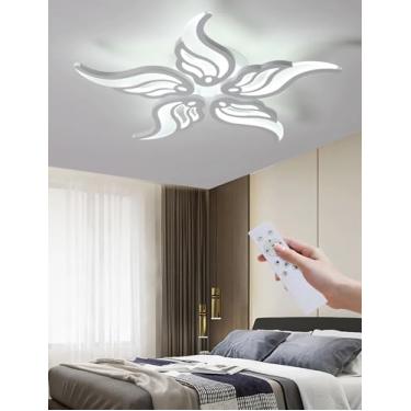 Imagem de Luminária de teto LED moderna, dimerizável, com design em formato de flor, em acrílico, com controle remoto, ideal para sala de estar, sala de jantar, quarto, cozinha, quarto infantil e escr