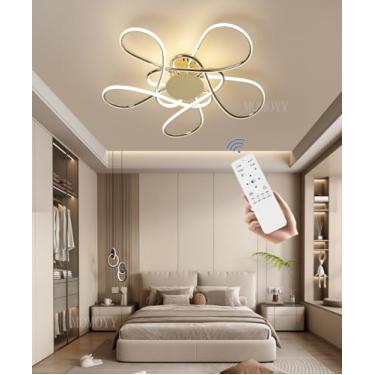 Imagem de Luminária de teto LED 68cm 3000k-6000k Regulável Redonda para Sala de Estar, Inteligente (Acabamento Luxuoso em Galvanoplastia), Moderna para Quarto (com Controle Remoto) (Dourada, 68cm)