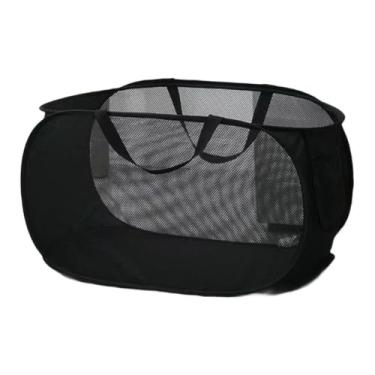 Imagem de Cesto de roupa suja dobrável, cesto de armazenamento de roupa portátil, cesto de roupa a céu aberto de malha preta