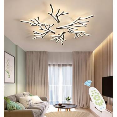 Imagem de Luminária de teto LED moderna e regulável, grande, com controle remoto, 135 W, alto brilho, formato de chifre, ideal para sala de estar, quarto, cozinha e sala de jantar (Ø95 cm).