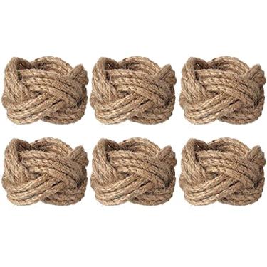 Imagem de Anéis de Guardanapo Corda Saco Caseiro Redondo Campestre Náutico para Mesa Jantar Outono Ação Graças Decoração Festa Casamento 6 unidades