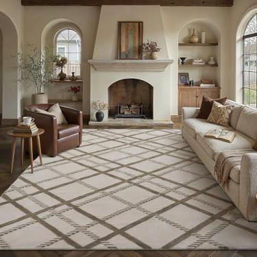 Imagem de HUGEAR Tapete felpudo 15 x 23 cm, marrom, moderno, neutro, macio, macio, para ambientes internos, felpudo, antiderrapante, fácil de cuidar, 1,3 cm de espessura para áreas de alto tráfego na sala de