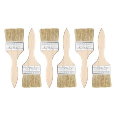 Imagem de HARFINGTON 6 pincéis de pintura de cerdas planas de 6,3 cm com cabo de madeira para pintura de arte faça você mesmo, móveis, gabinete, cercas, deck, parede, porta, branco, branco