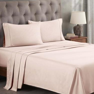Imagem de Superior Jogo de lençol de algodão egípcio de 400 fios, lençóis de quarto, itens básicos de casa moderna, 1 lençol com elástico alto, 1 lençol de cima, 1 fronha, solteiro GG, rosa