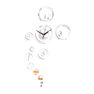 Imagem de WeiLaiKeQi Relógio de parede geométrico, fácil, decoração de parede silenciosa, sem -taque, ideal para inauguração de casa, escritório, bar, cozinha, Prata