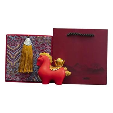 Imagem de Bothyi Escultura de estátua de cavalo, peça colecionável criativa e moderna, ornamento de mesa, decoração Feng Shui para entrada, lareira, armário ou, Caixa de Listras Vermelhas para Lingote