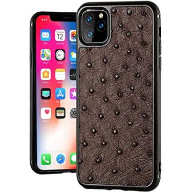 Imagem de CYSUE Capa de telefone traseira totalmente envolvida em couro de avestruz, para Apple iPhone 14 Pro Max 2022 Capa à prova de choque de negócios luxuosos (Cor: marrom)
