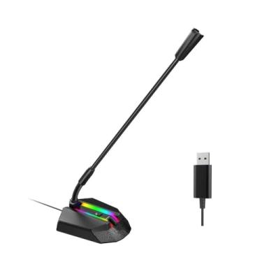 Imagem de Granvela Microfone USB de pescoço longo para PC, microfone condensador omnidirecional de mesa com botão mudo/indicador LED RGB para jogos, escritório e uso doméstico.