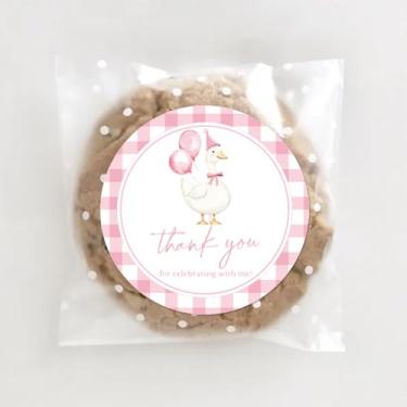 Imagem de FYSUIMU 120 peças Silly Goose Thank You Adesivos Decalques Rosa Branco Xadrez Decorativos Redondos Adesivos Selos Envelope para Chá de Bebê Cartão de Saudações Bolsa de Brinde Suprimentos de Festa, 5