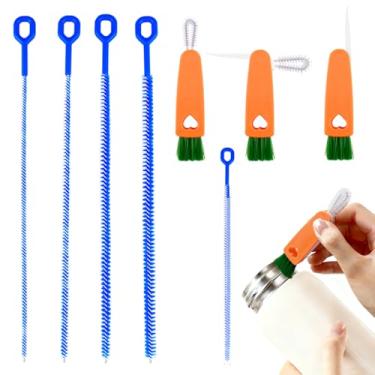 Imagem de Conjunto de limpeza de canudo reutilizável, 7 peças, 4 escovas azuis multidimensionais e 3 limpadores multifuncionais 3 em 1 de tampa de copo para garrafas, canecas, acessórios